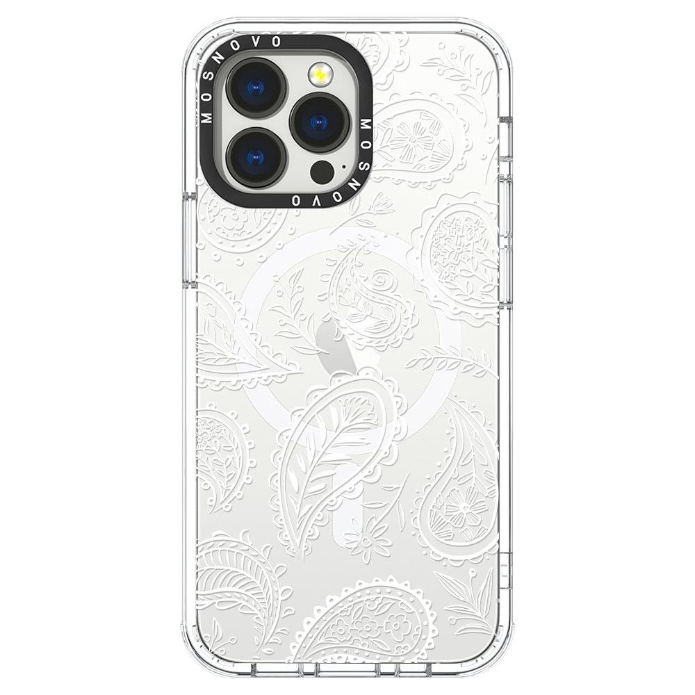 White Paisley Phone Case - iPhone 13 Pro Case - MOSNOVO