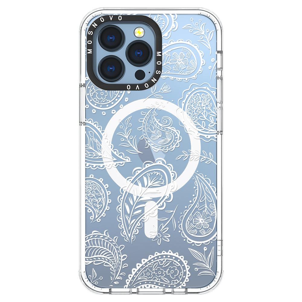 White Paisley Phone Case - iPhone 13 Pro Case - MOSNOVO