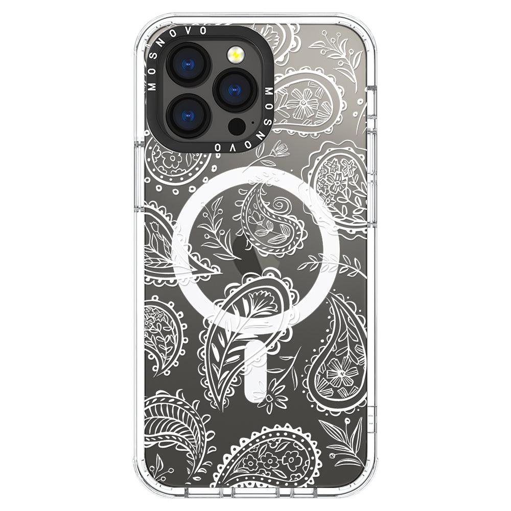 White Paisley Phone Case - iPhone 13 Pro Case - MOSNOVO