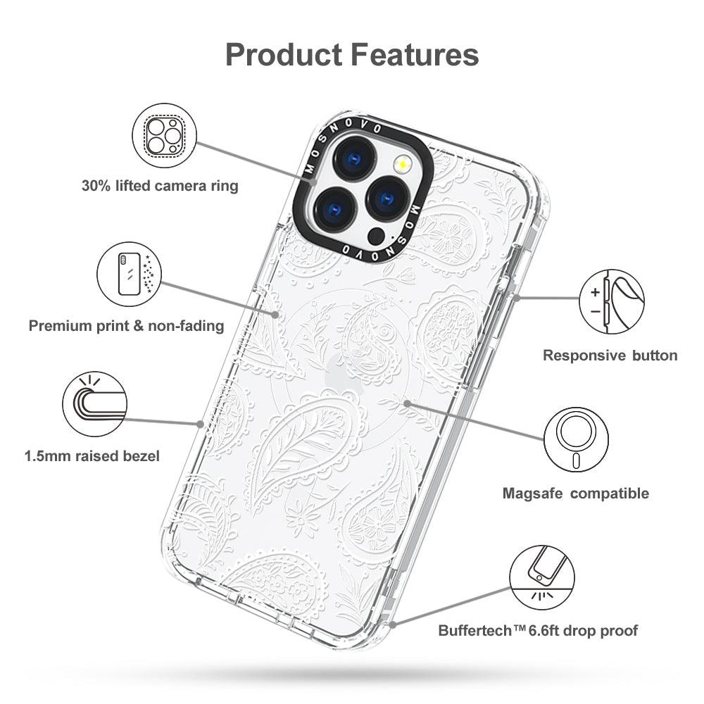 White Paisley Phone Case - iPhone 13 Pro Case - MOSNOVO