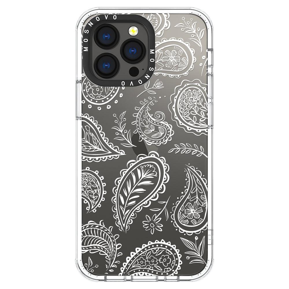 White Paisley Phone Case - iPhone 13 Pro Case - MOSNOVO