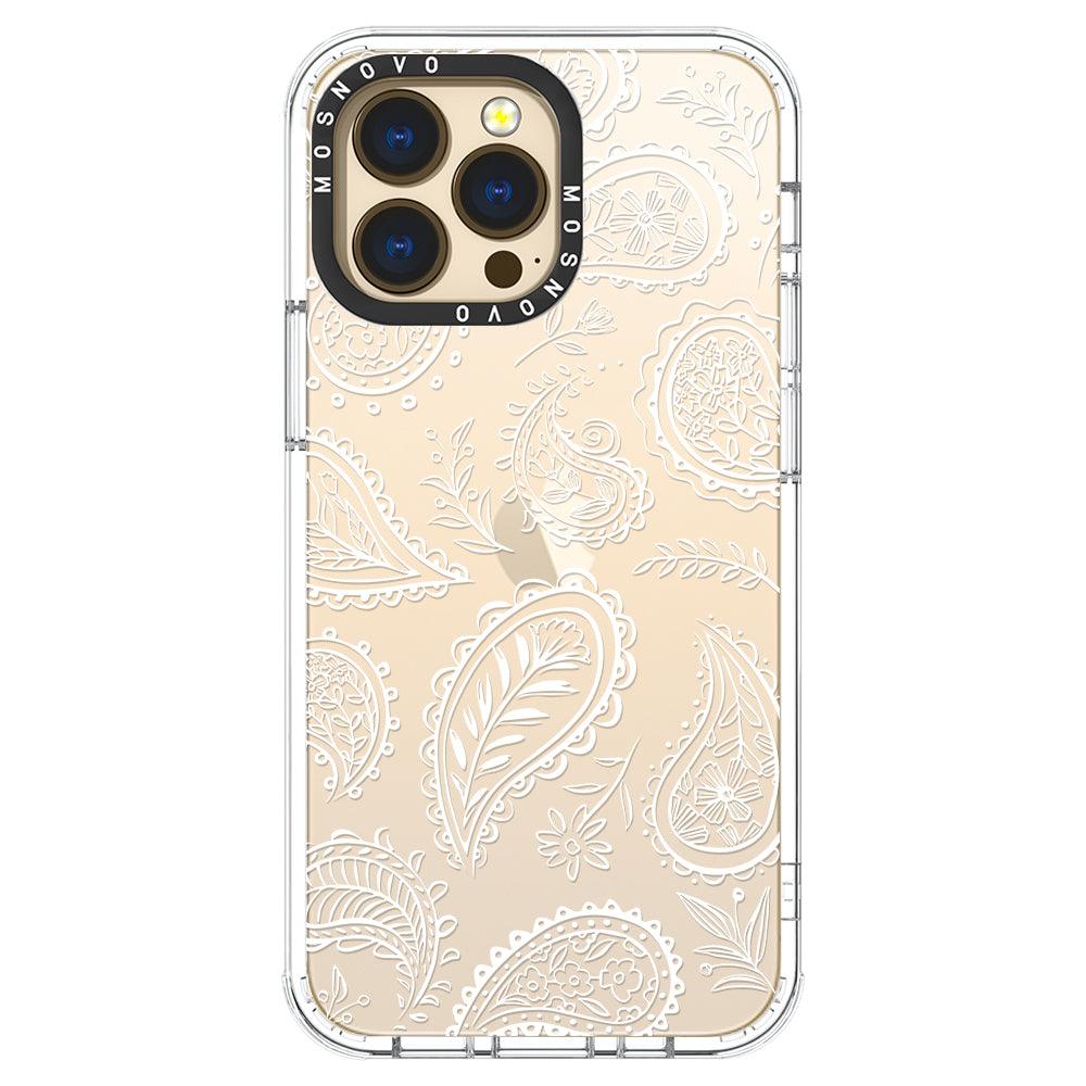 White Paisley Phone Case - iPhone 13 Pro Case - MOSNOVO