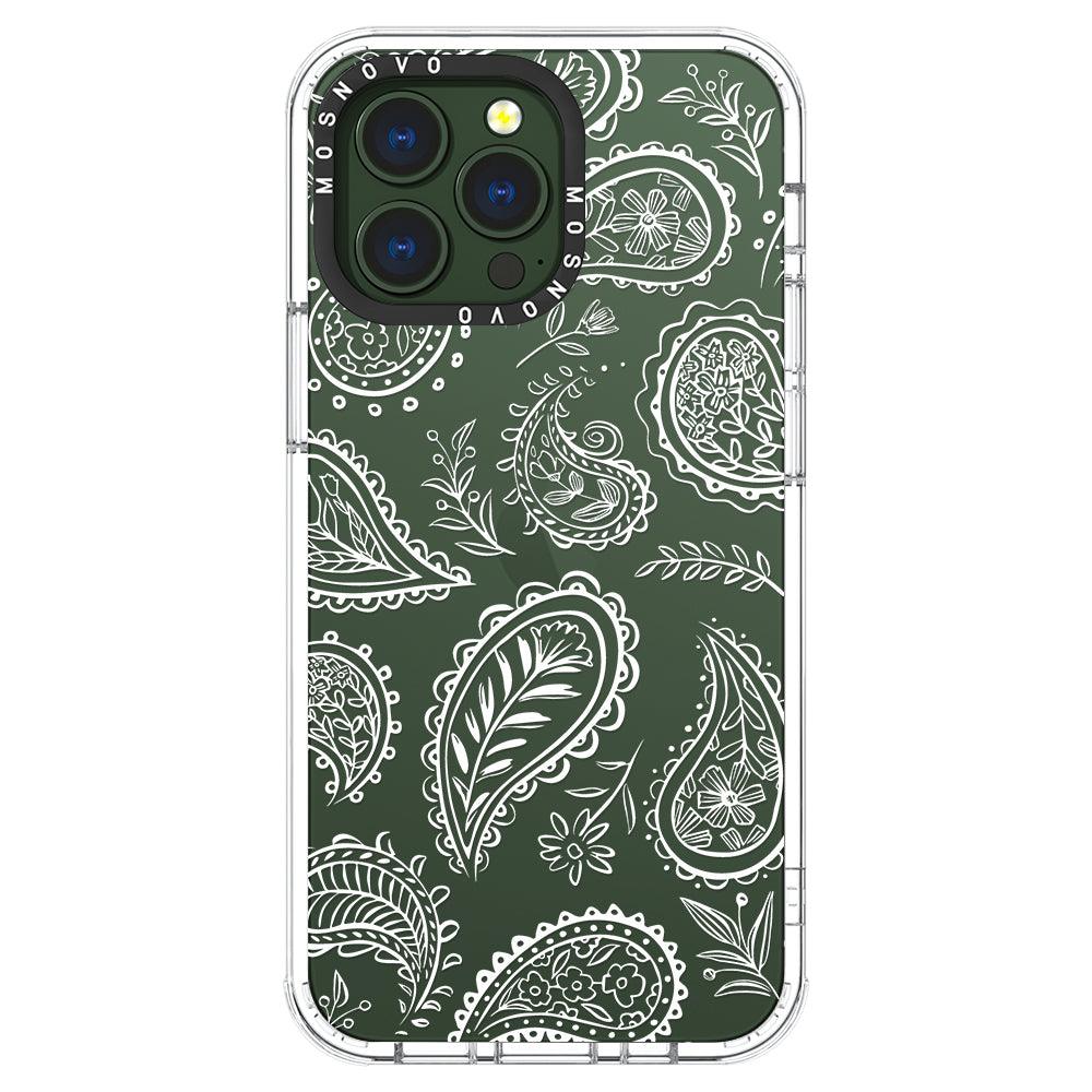 White Paisley Phone Case - iPhone 13 Pro Case - MOSNOVO