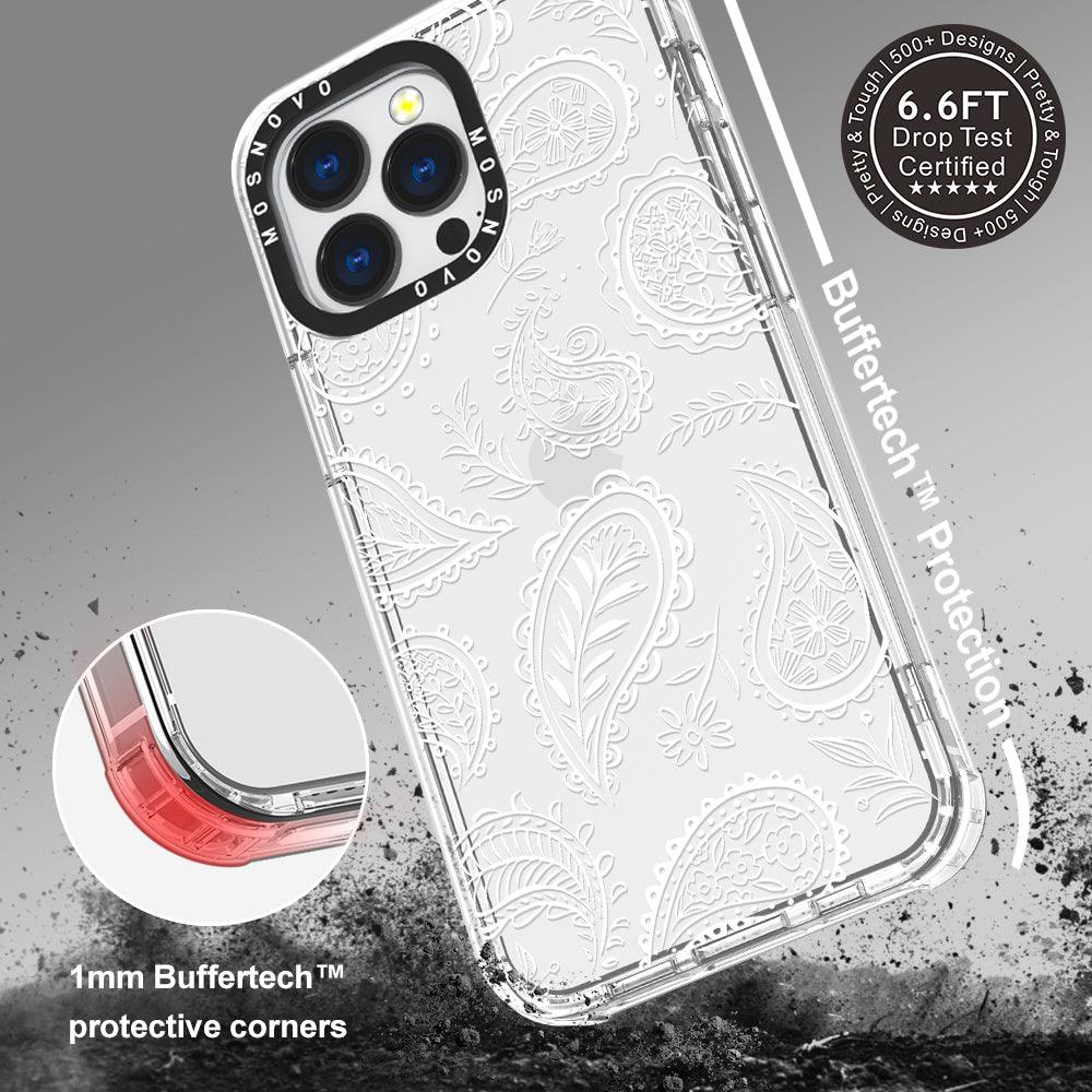 White Paisley Phone Case - iPhone 13 Pro Case - MOSNOVO