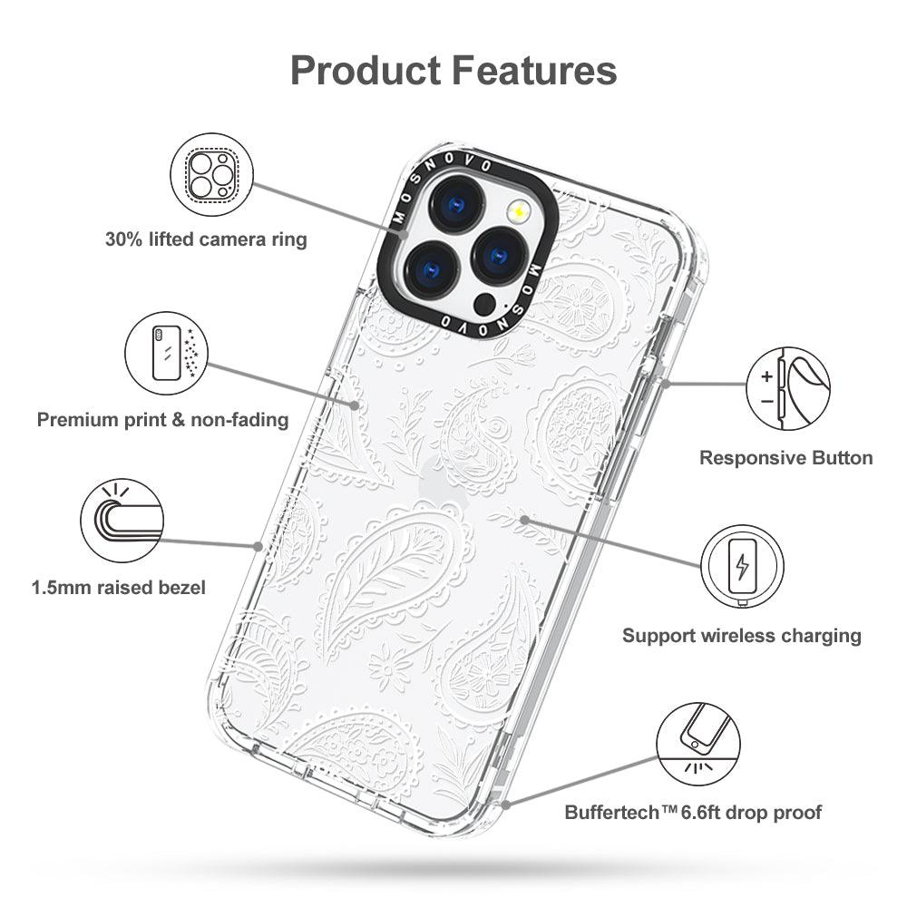 White Paisley Phone Case - iPhone 13 Pro Case - MOSNOVO