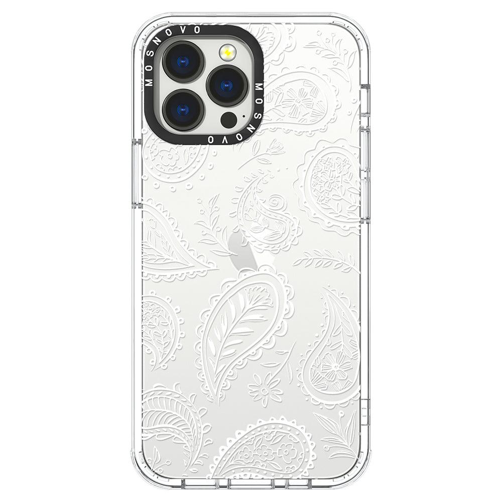 White Paisley Phone Case - iPhone 13 Pro Max Case - MOSNOVO