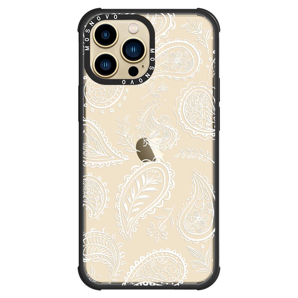 White Paisley Phone Case - iPhone 13 Pro Max Case - MOSNOVO