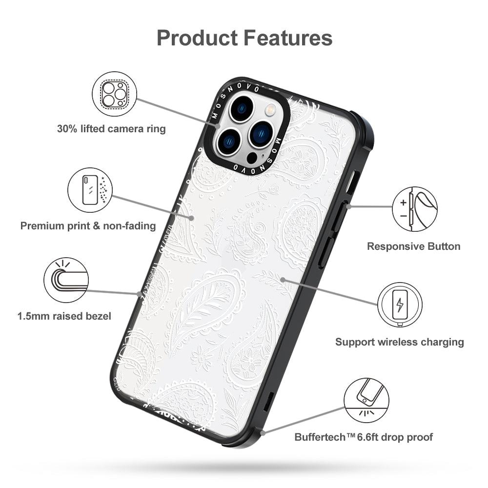 White Paisley Phone Case - iPhone 13 Pro Max Case - MOSNOVO