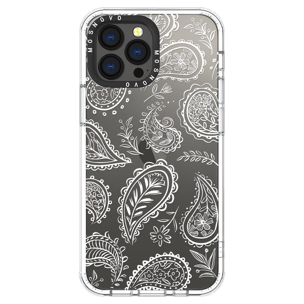 White Paisley Phone Case - iPhone 13 Pro Max Case - MOSNOVO