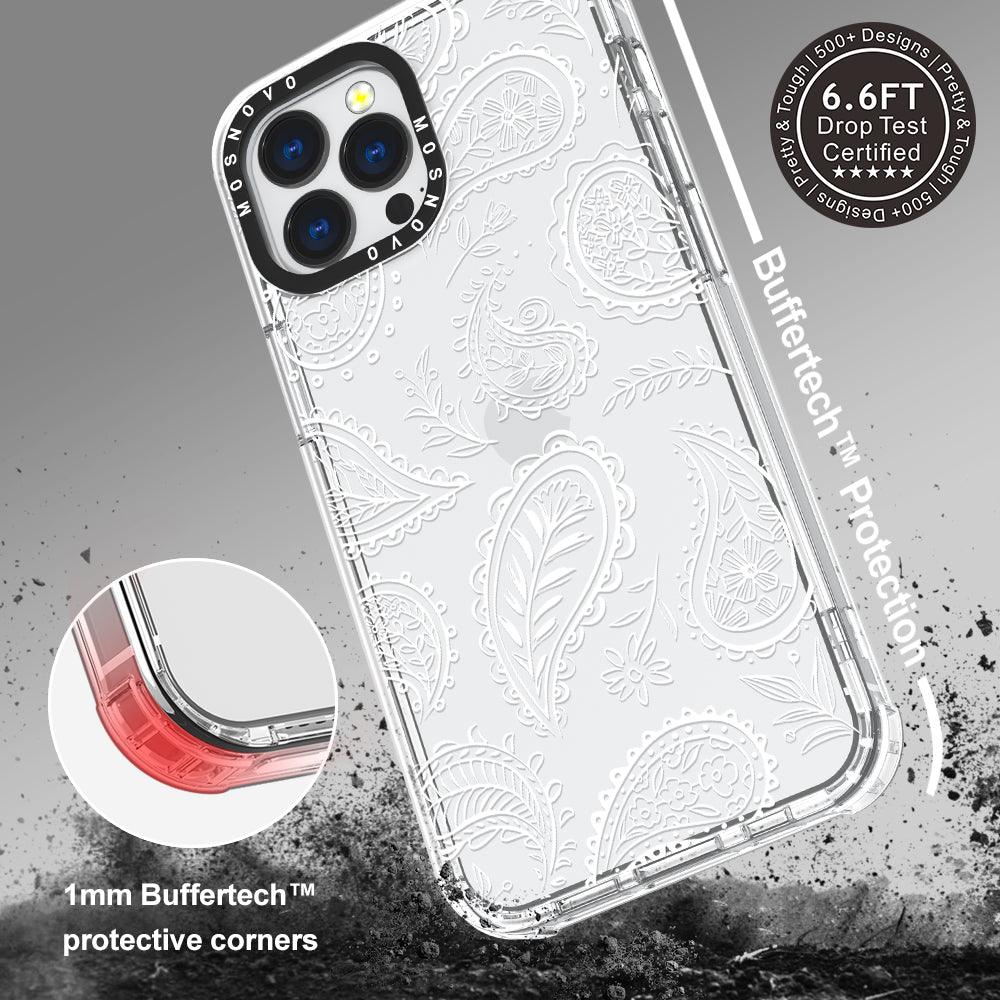 White Paisley Phone Case - iPhone 13 Pro Max Case - MOSNOVO