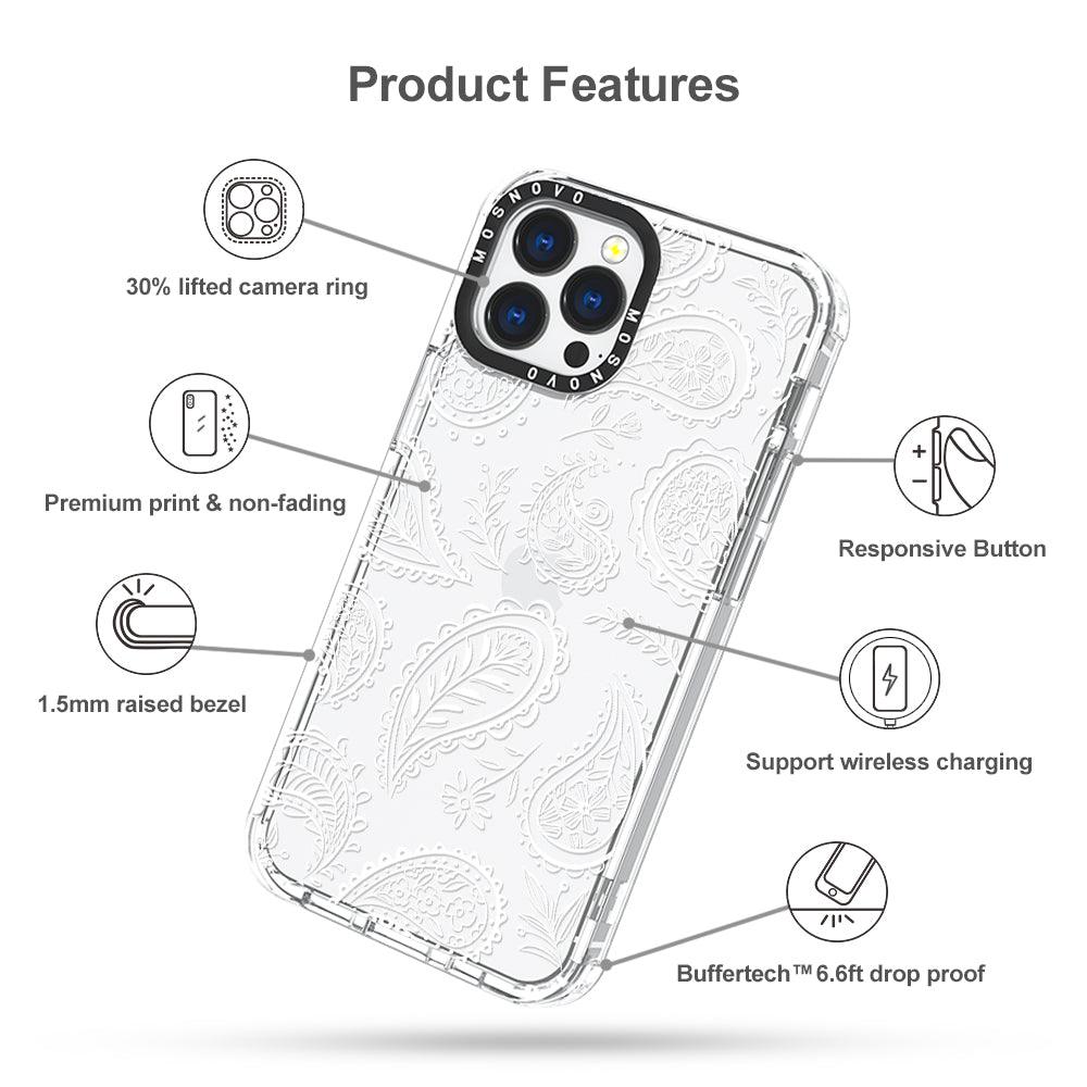 White Paisley Phone Case - iPhone 13 Pro Max Case - MOSNOVO