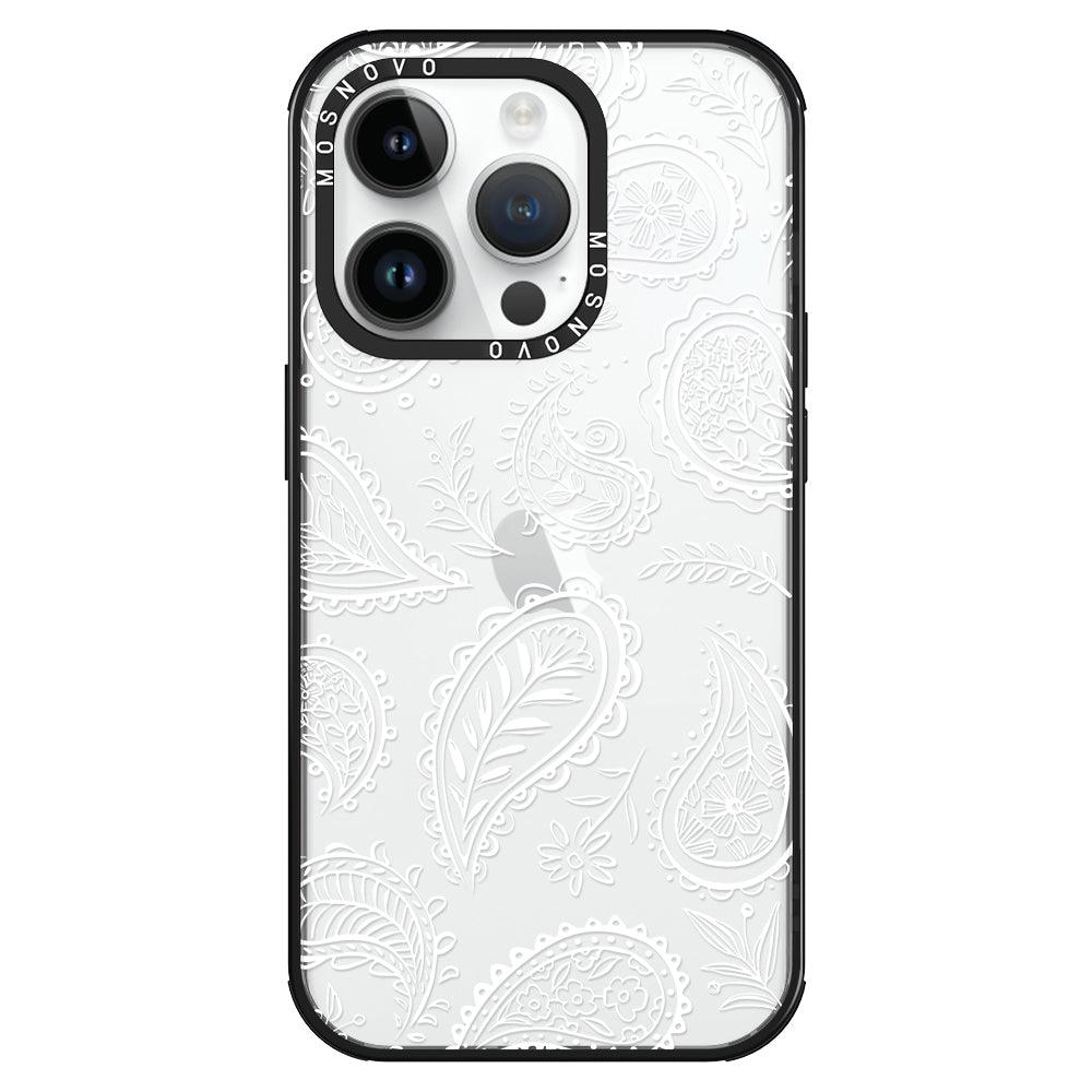 White Paisley Phone Case - iPhone 14 Pro Case - MOSNOVO