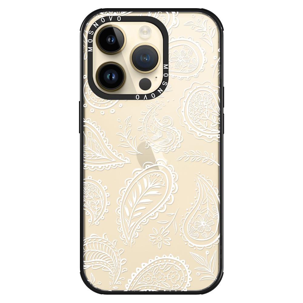 White Paisley Phone Case - iPhone 14 Pro Case - MOSNOVO