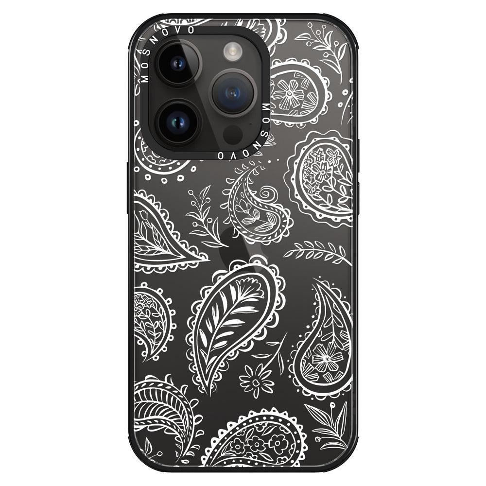 White Paisley Phone Case - iPhone 14 Pro Case - MOSNOVO