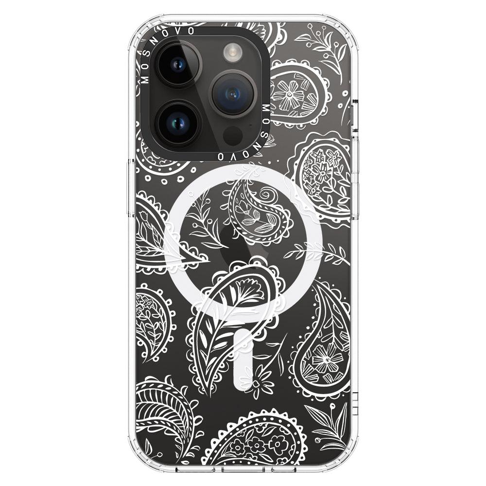 White Paisley Phone Case - iPhone 14 Pro Case - MOSNOVO