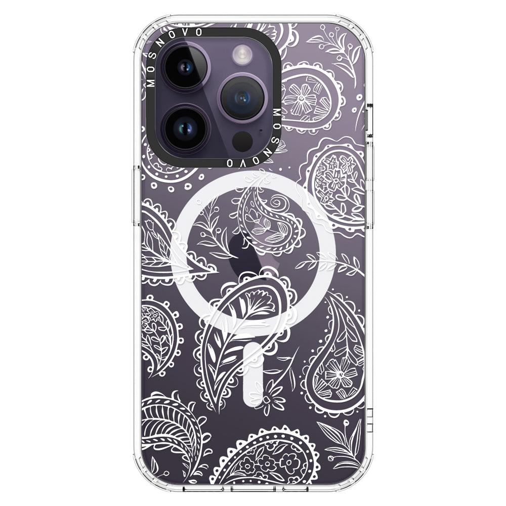 White Paisley Phone Case - iPhone 14 Pro Case - MOSNOVO