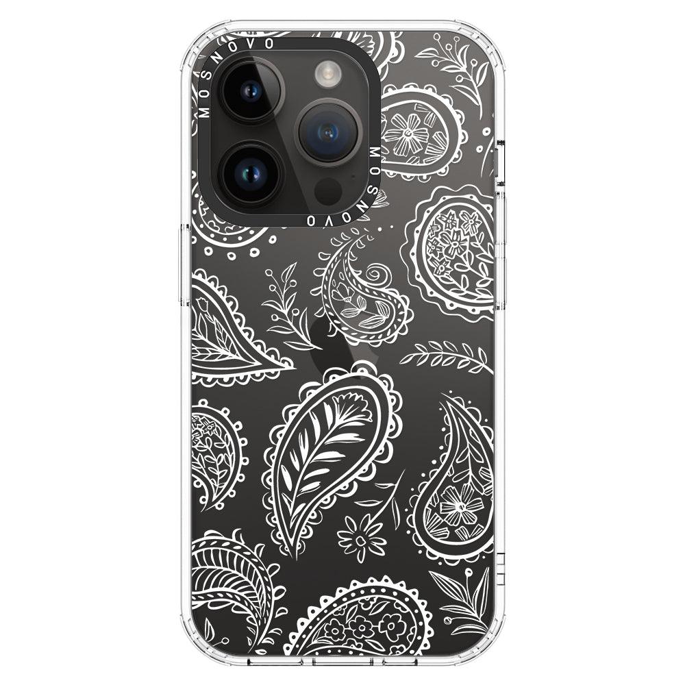 White Paisley Phone Case - iPhone 14 Pro Case - MOSNOVO