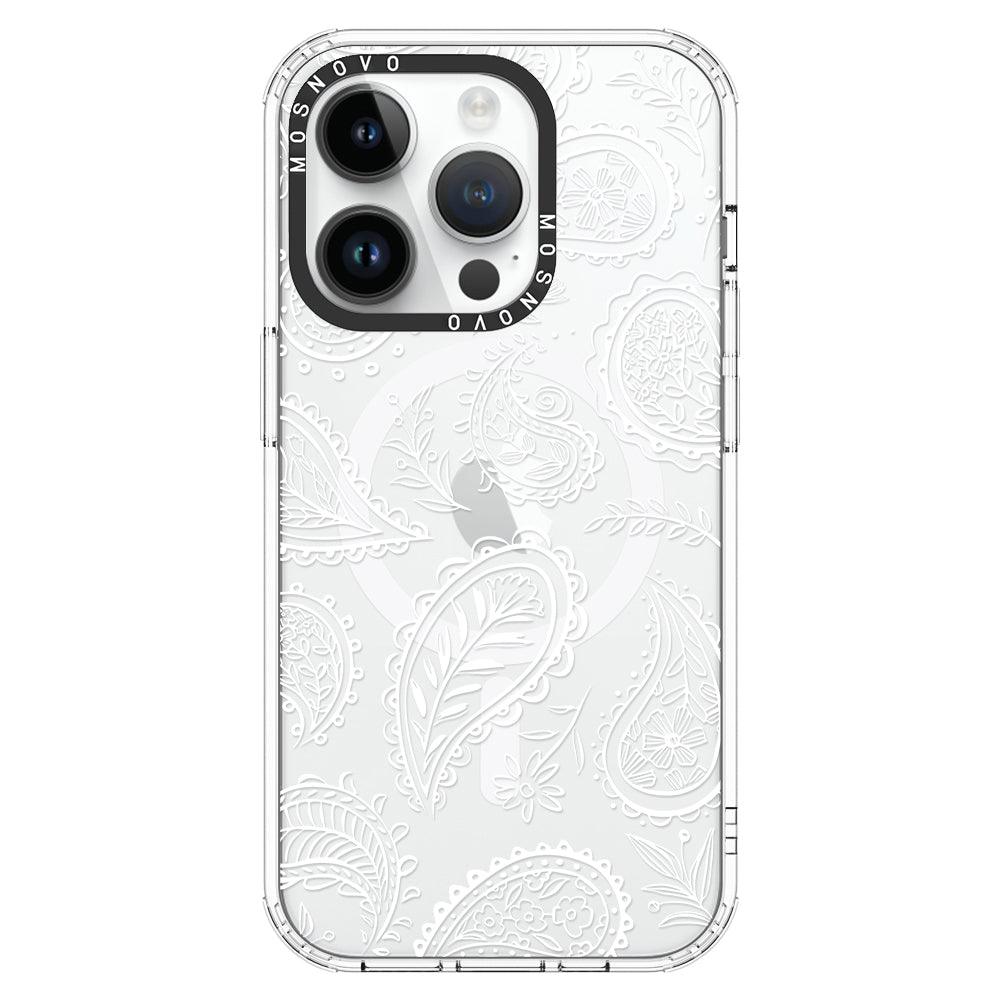 White Paisley Phone Case - iPhone 14 Pro Case - MOSNOVO