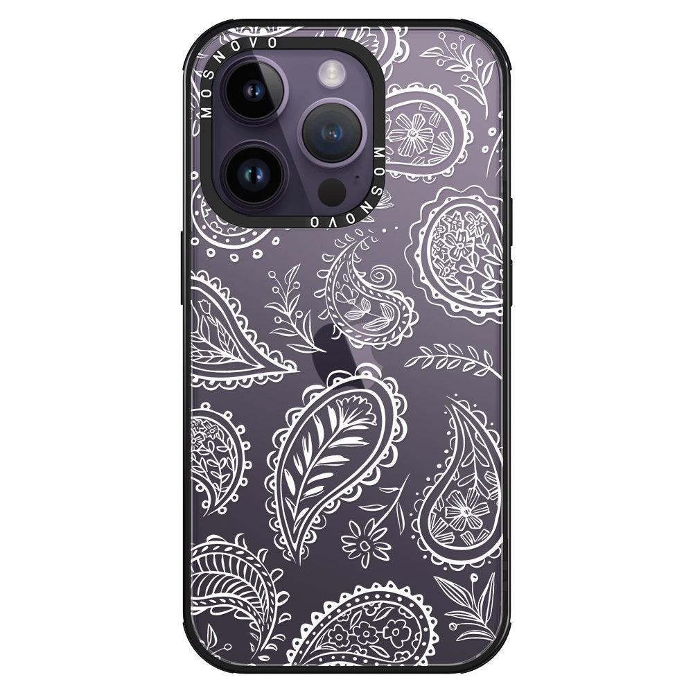 White Paisley Phone Case - iPhone 14 Pro Case - MOSNOVO