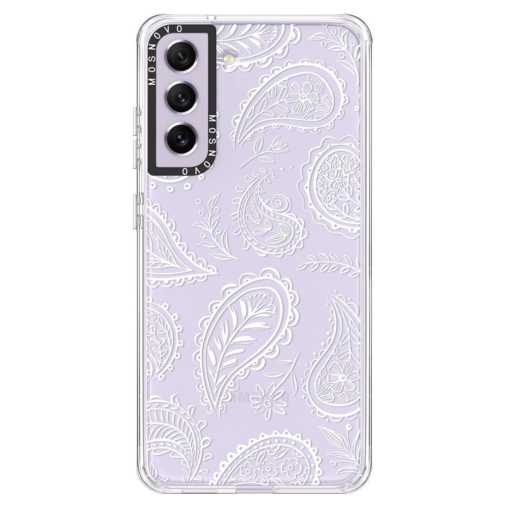 White Paisley Phone Case - Samsung Galaxy S21 FE Case - MOSNOVO