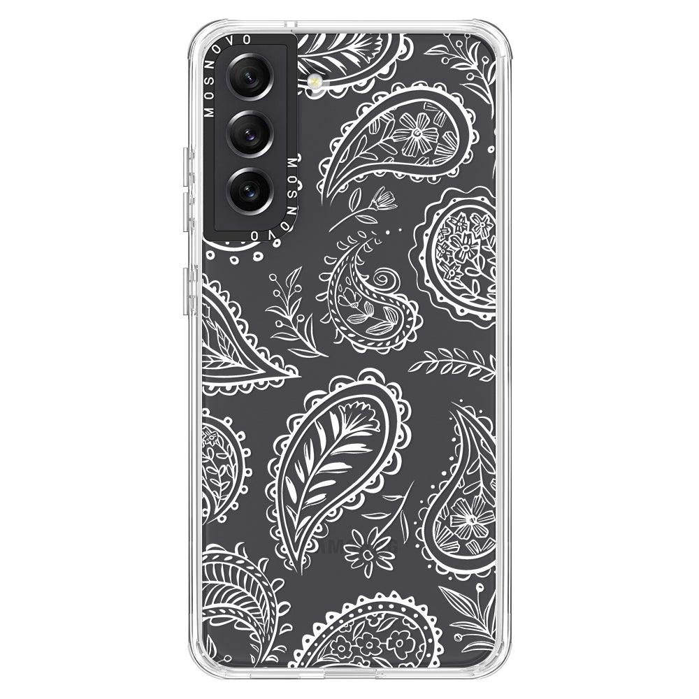 White Paisley Phone Case - Samsung Galaxy S21 FE Case - MOSNOVO