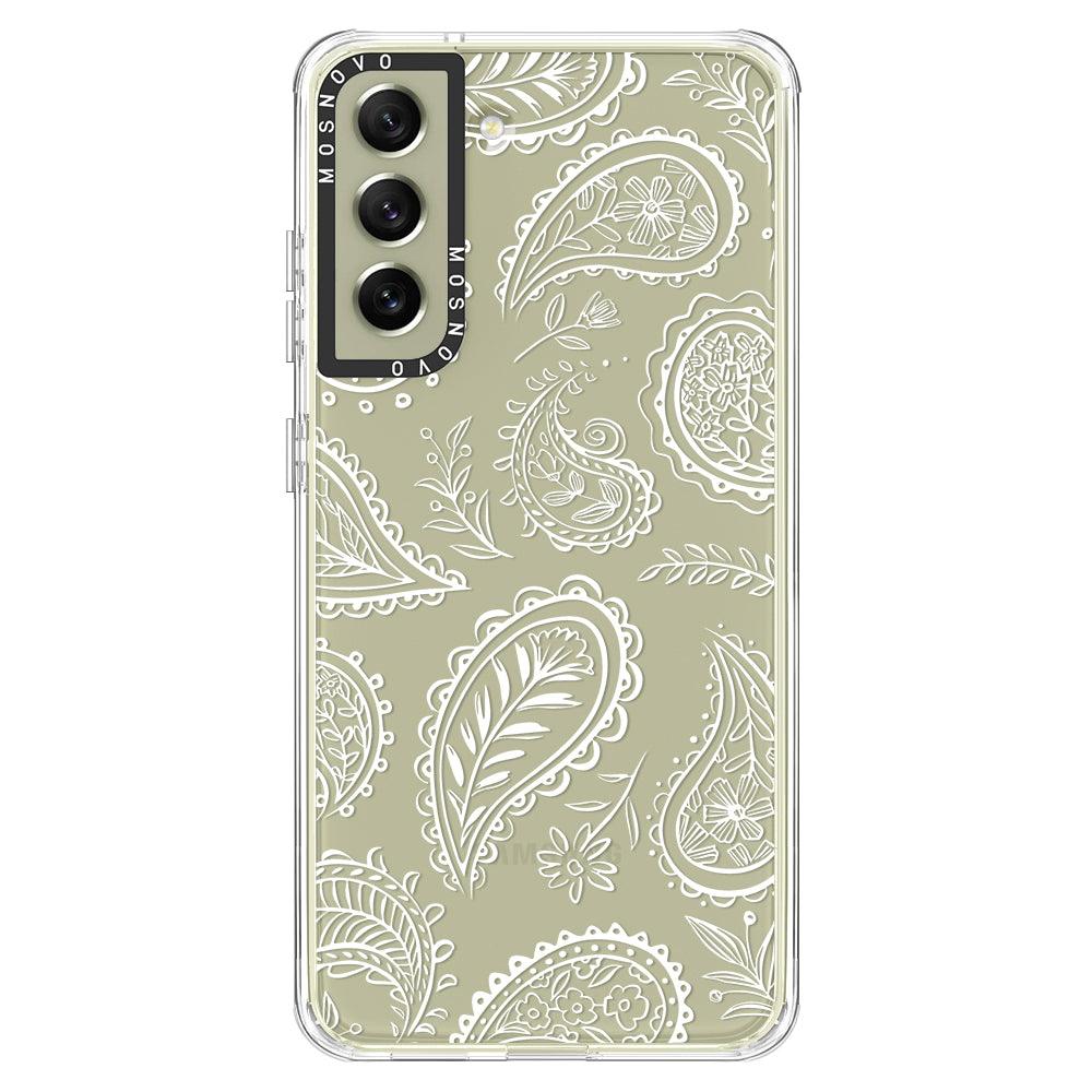 White Paisley Phone Case - Samsung Galaxy S21 FE Case - MOSNOVO