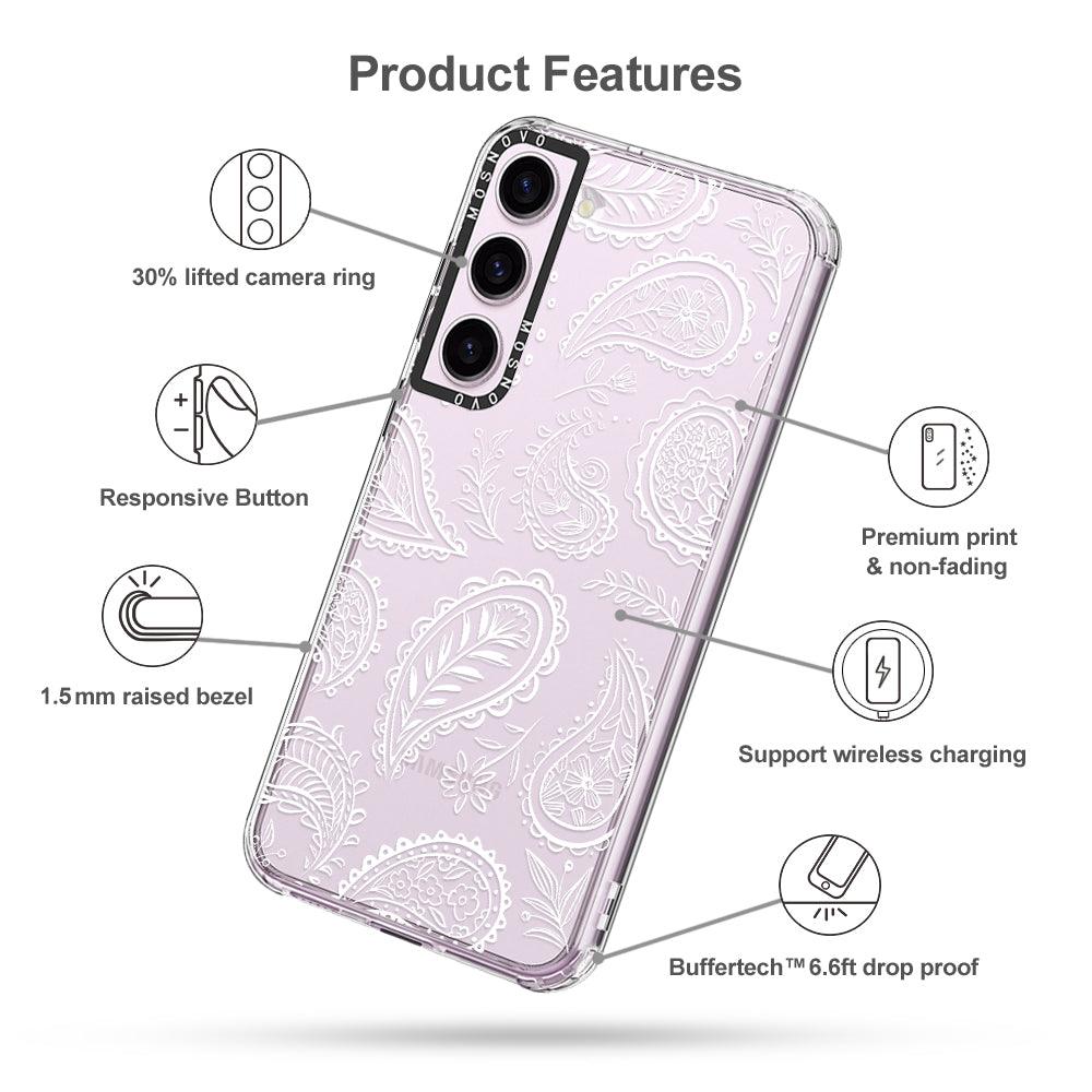 White Paisley Phone Case - Samsung Galaxy S23 Case - MOSNOVO