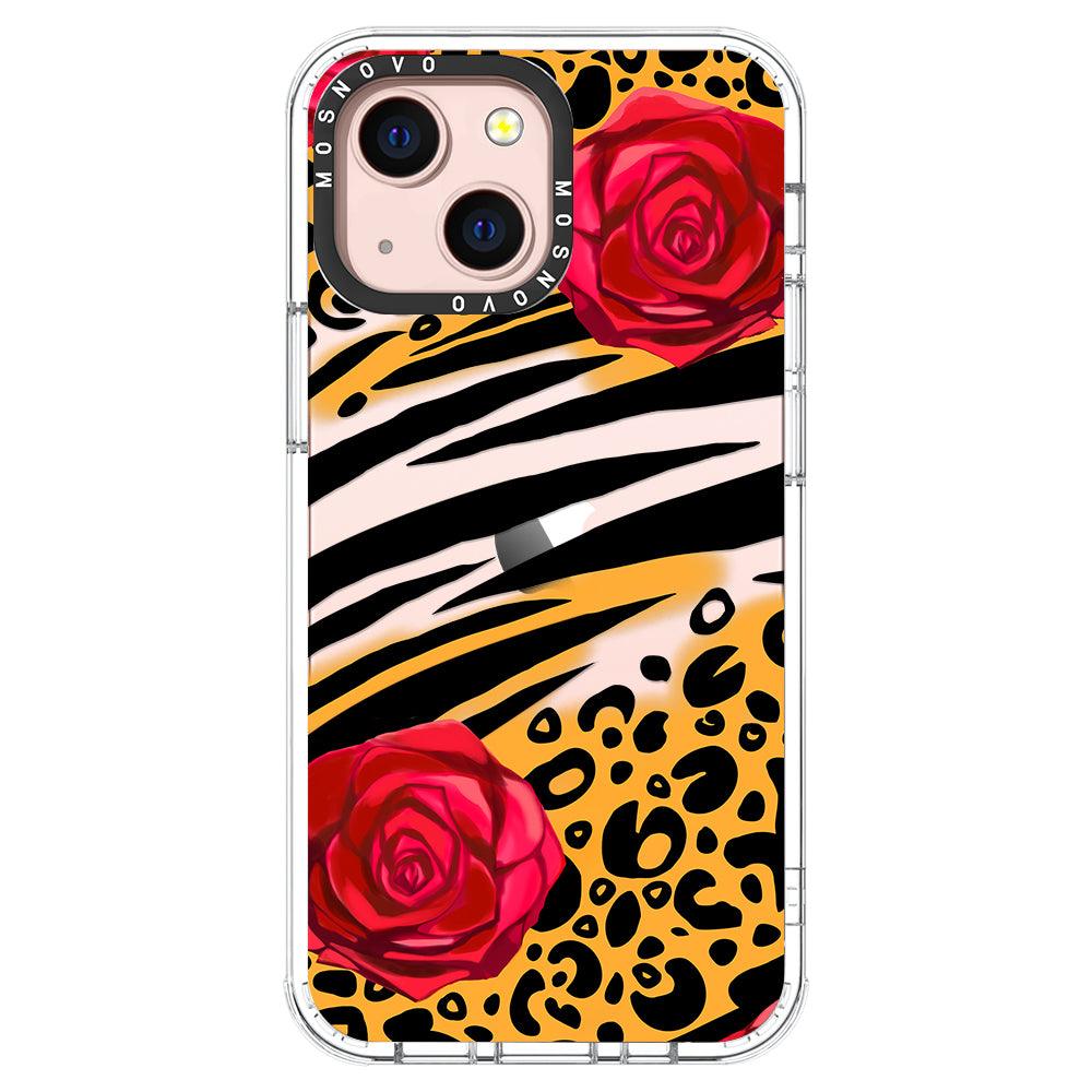 Wild Floral Leopard Phone Case - iPhone 13 Mini Case - MOSNOVO