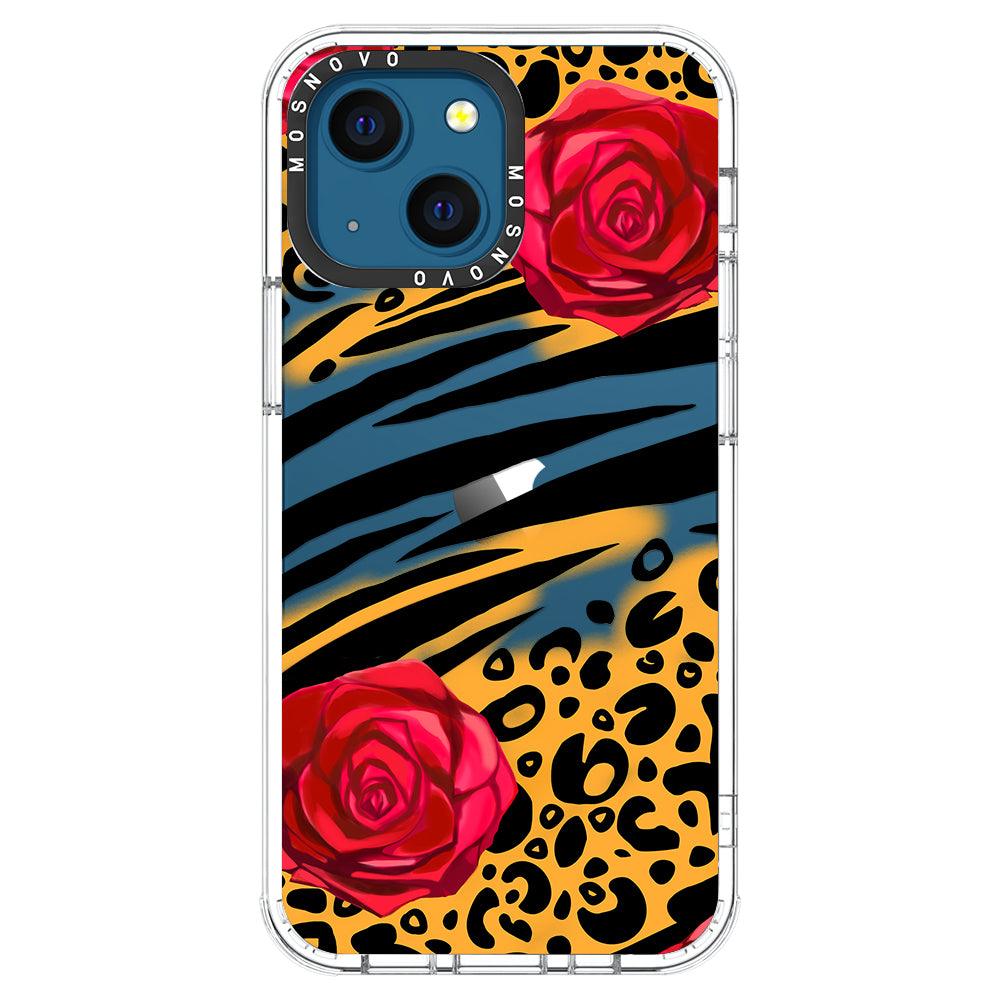 Wild Floral Leopard Phone Case - iPhone 13 Mini Case - MOSNOVO