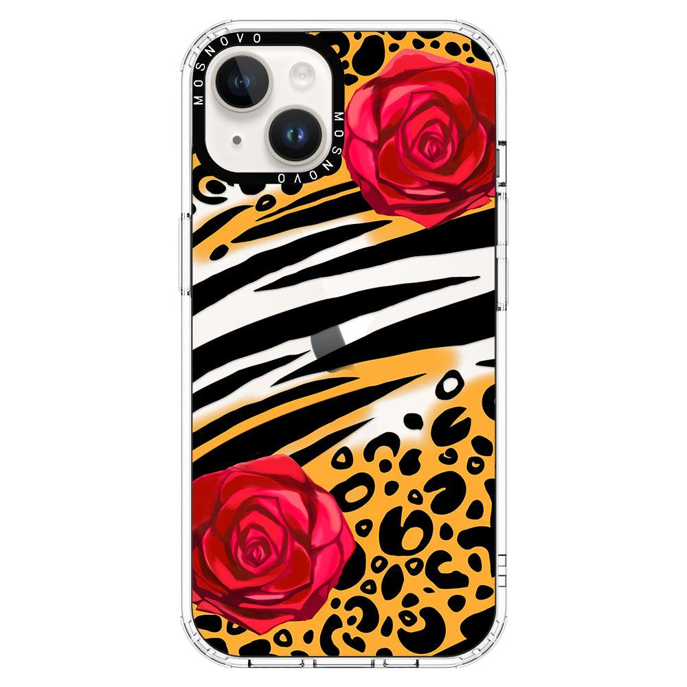 Wild Floral Leopard Phone Case - iPhone 14 Plus Case - MOSNOVO