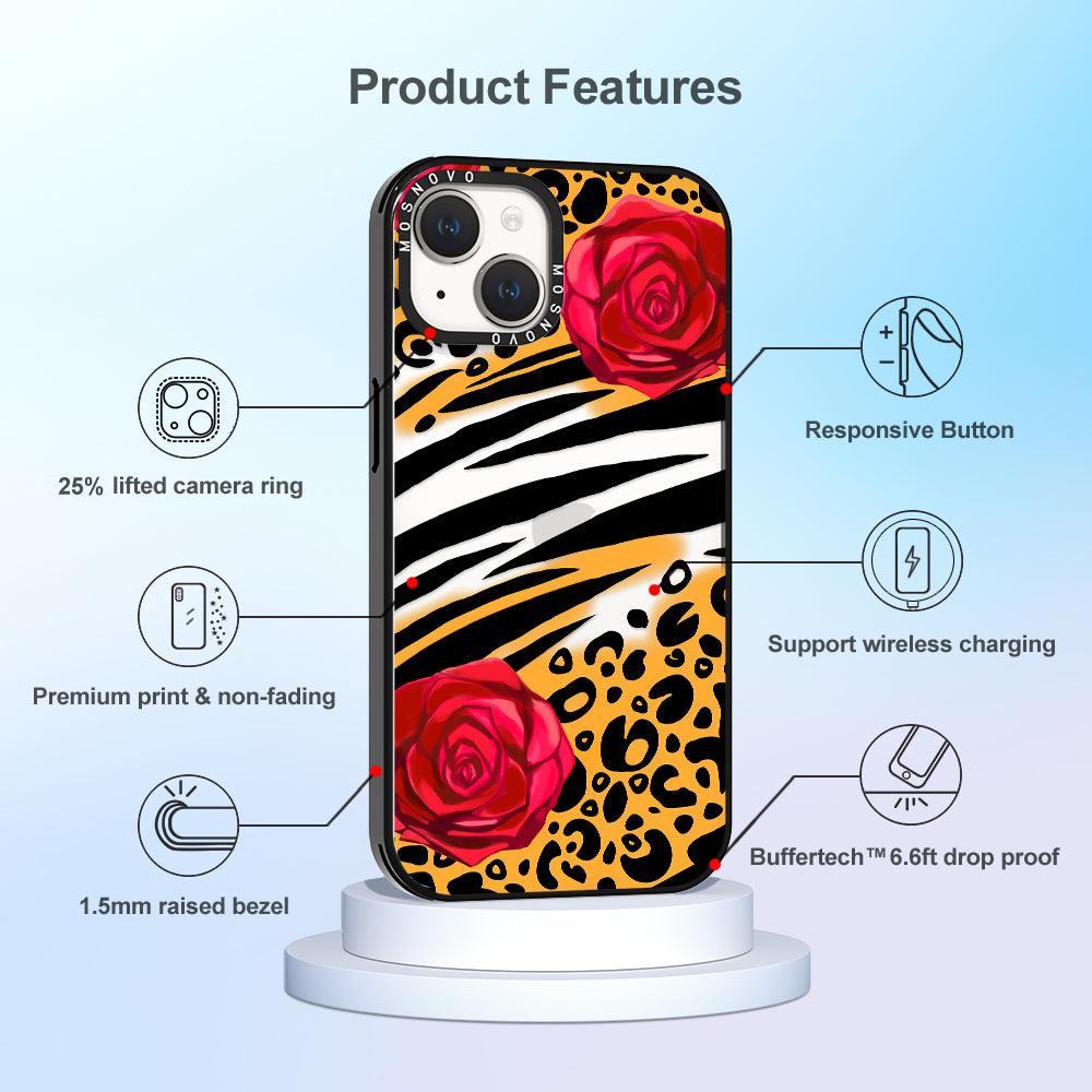 Wild Floral Leopard Phone Case - iPhone 14 Plus Case - MOSNOVO