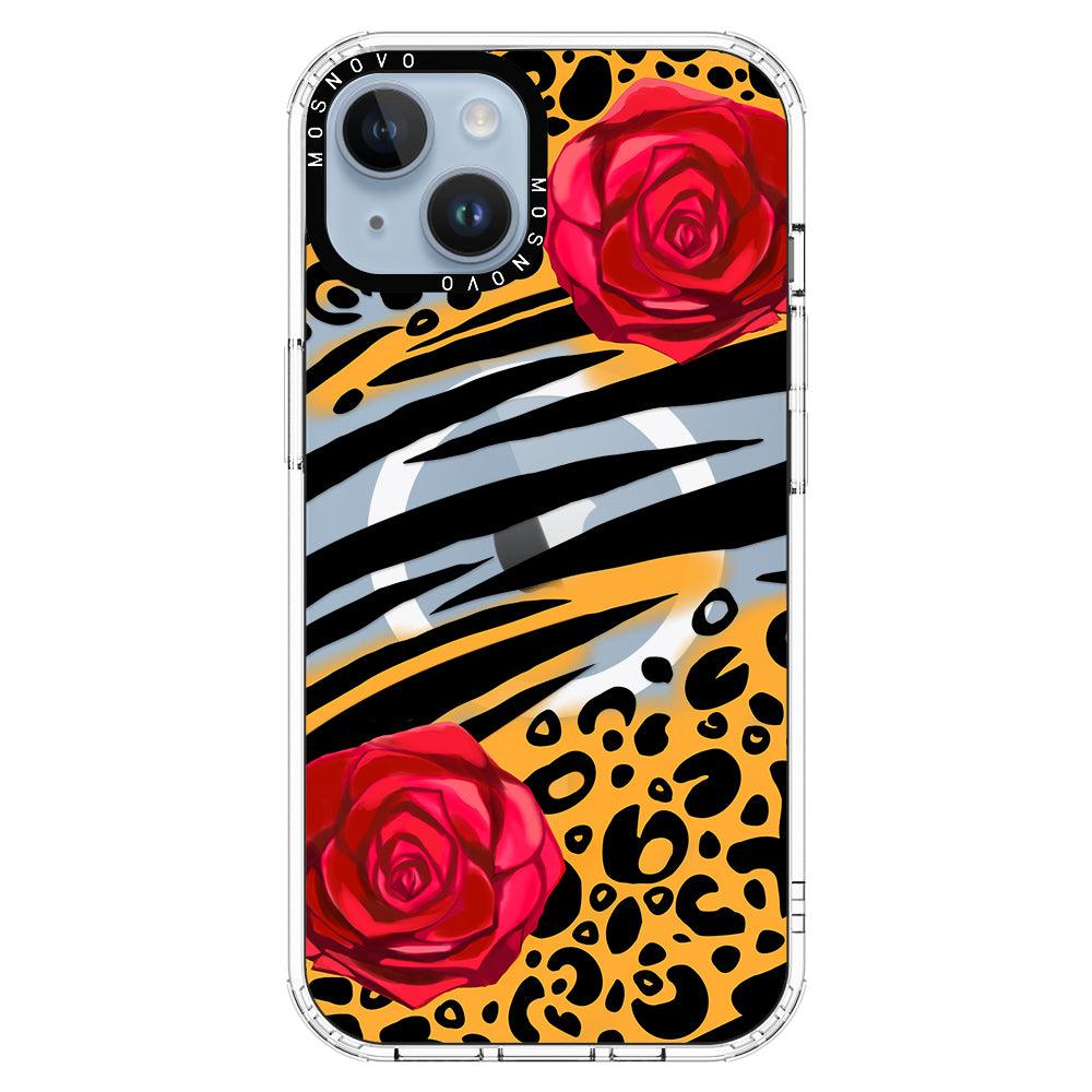 Wild Floral Leopard Phone Case - iPhone 14 Plus Case - MOSNOVO