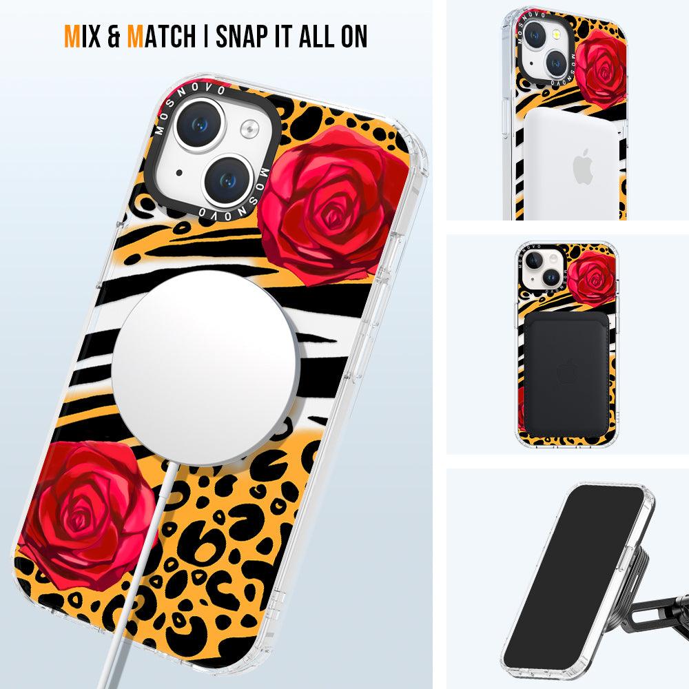 Wild Floral Leopard Phone Case - iPhone 14 Plus Case - MOSNOVO