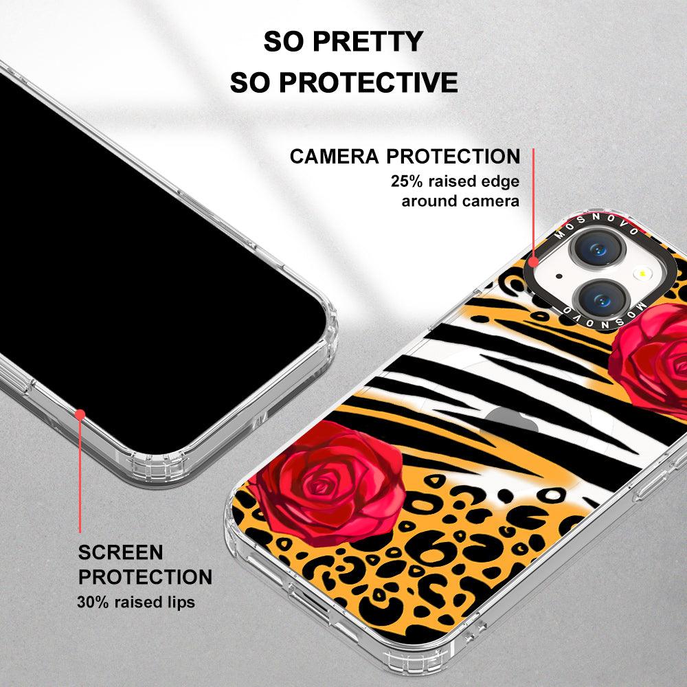 Wild Floral Leopard Phone Case - iPhone 14 Plus Case - MOSNOVO