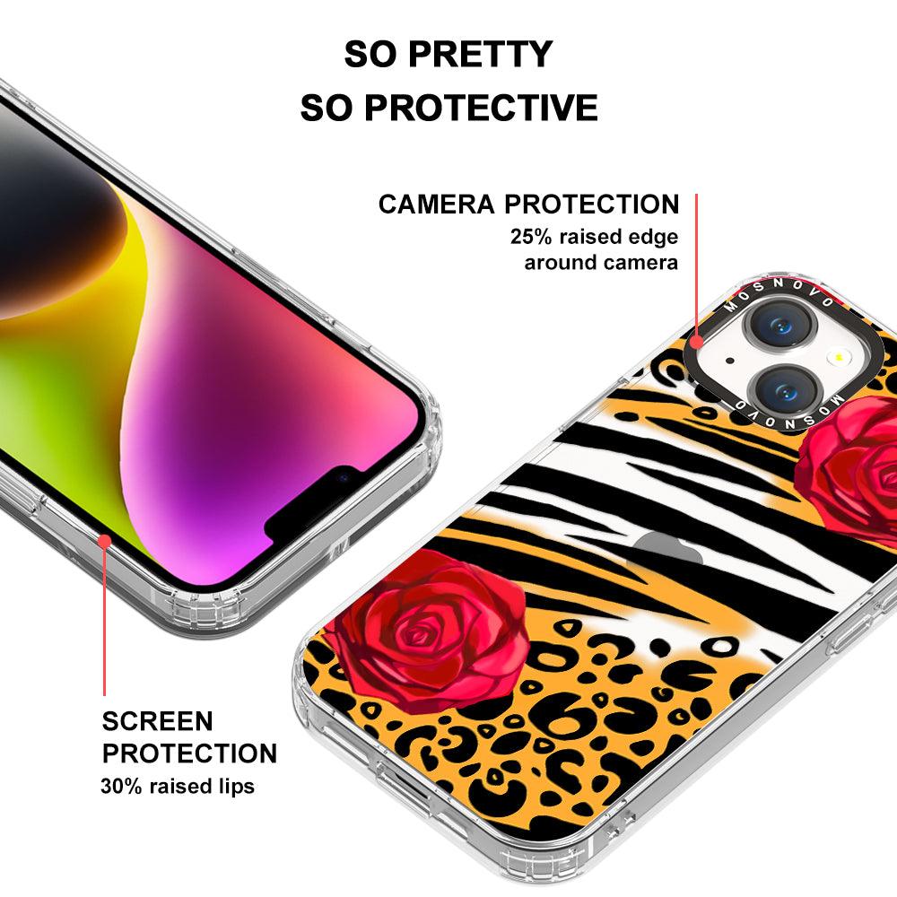 Wild Floral Leopard Phone Case - iPhone 14 Plus Case - MOSNOVO