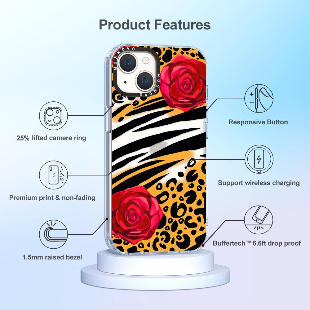 Wild Floral Leopard Phone Case - iPhone 14 Plus Case - MOSNOVO