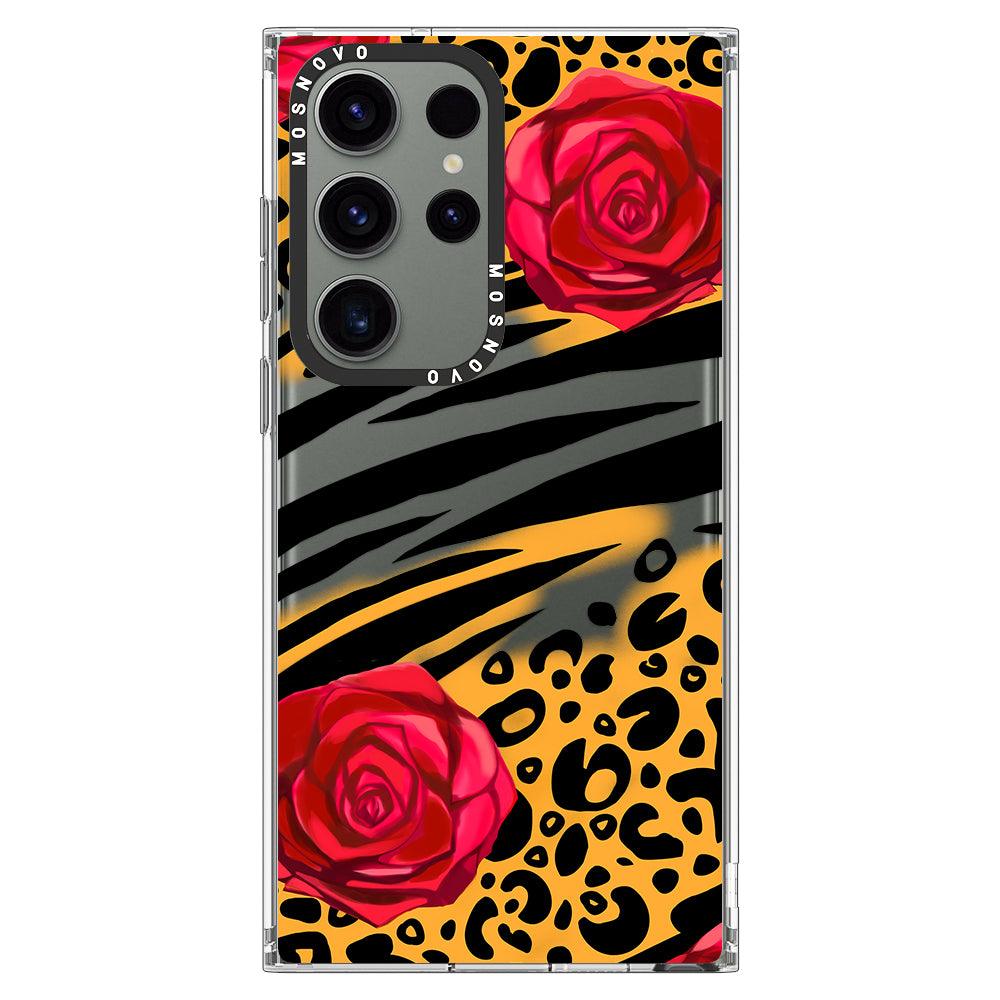 Wild Floral Leopard Phone Case - Samsung Galaxy S23 Ultra Case - MOSNOVO